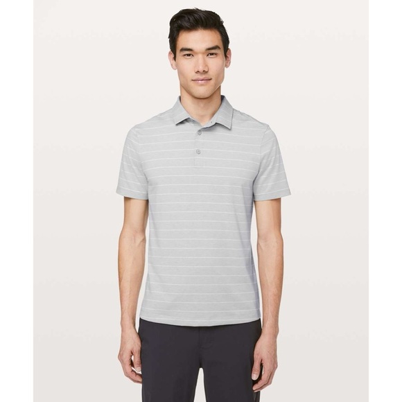 20 Men's Lululemon Striped Polo Size Medium Color Grey White - Picture 1 of 4